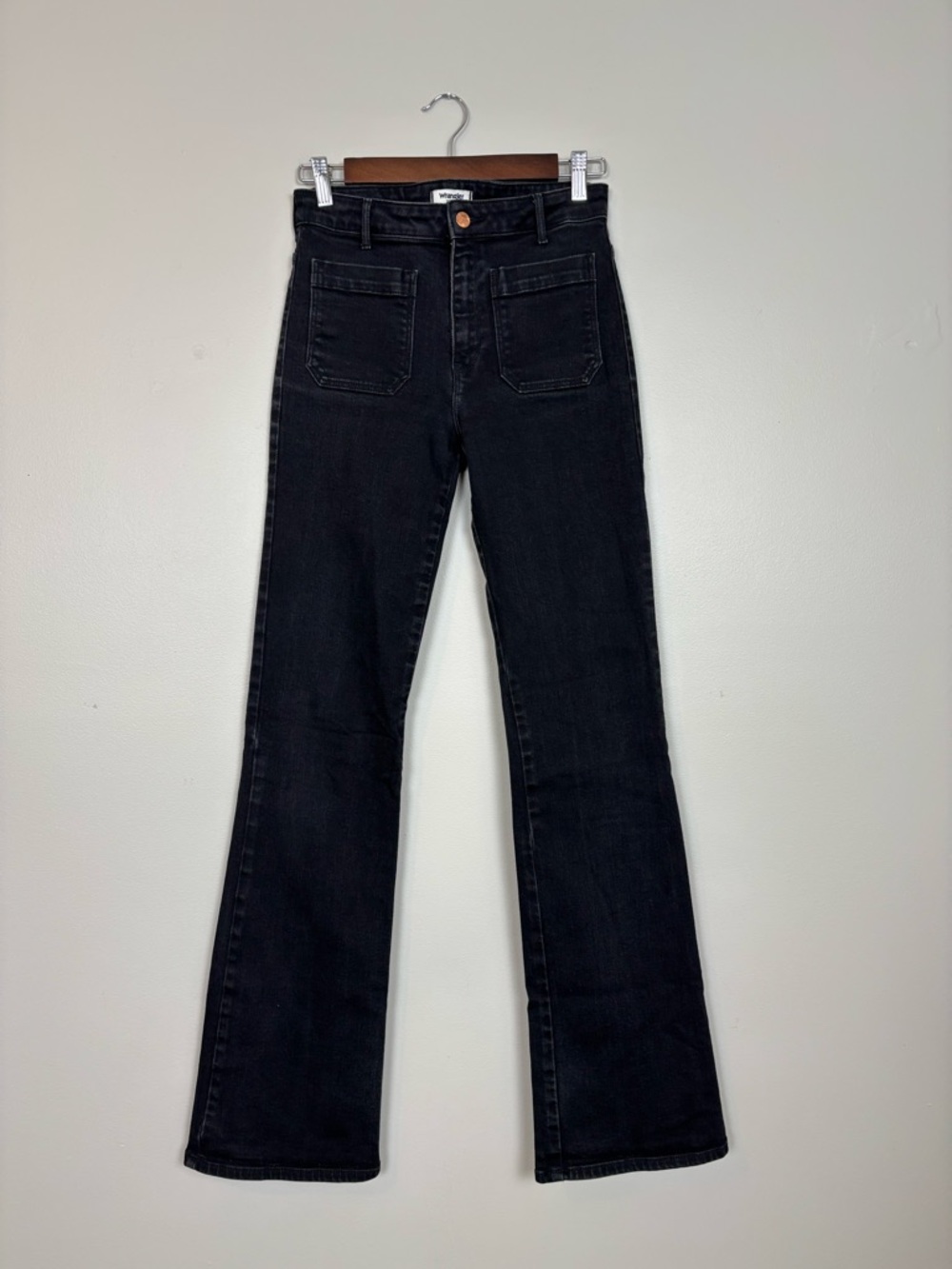 Vintage Wrangler Jeans Women 27 Flare Rainbow Patch European 90s Y2k Denim Black